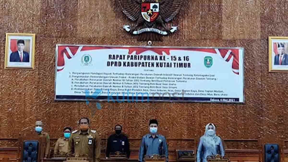 DPRD Kutim Gelar Paripurna Ke 16, Perubahan 3 Perda dan Pembentukan Desa Baru