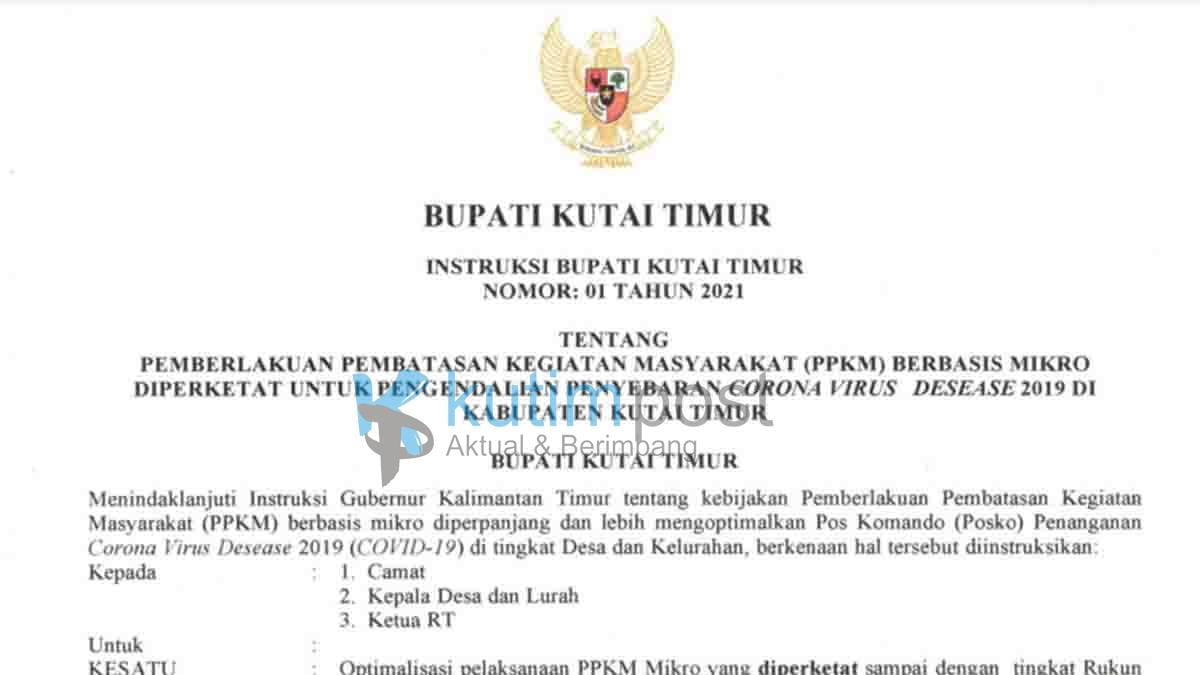 Intruksi Bupati Kutai Timur Terkait PPKM Berbasis Mikro Intruksi Bupati Kutai Timur Terkait PPKM Berbasis Mikro