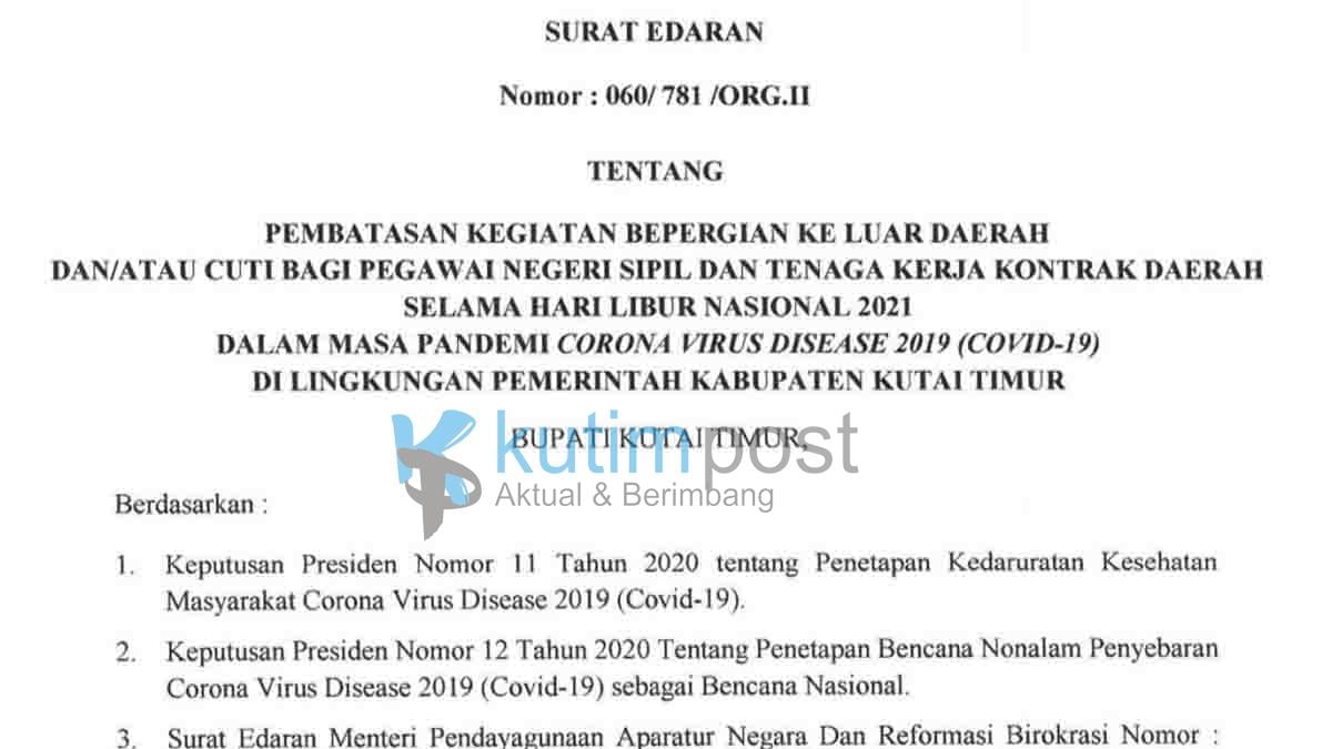 PNS dan TK2D Kutim di Larang Keluar Daerah